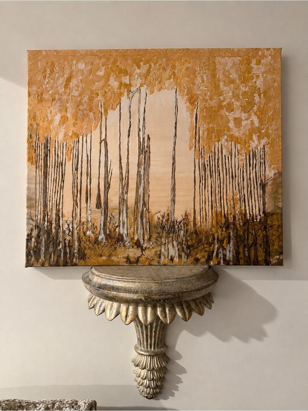 Autumn Grove Textured Canvas Wall Art in Gold and Brown